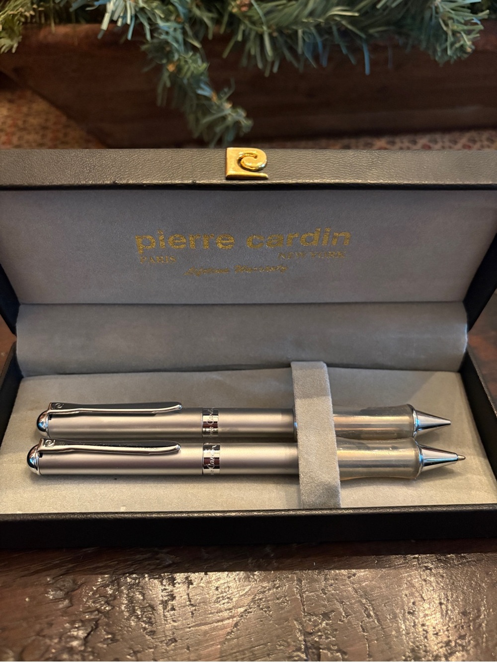 Pierre Cardin Silver Metallic Pen Duo with Chrome Accents